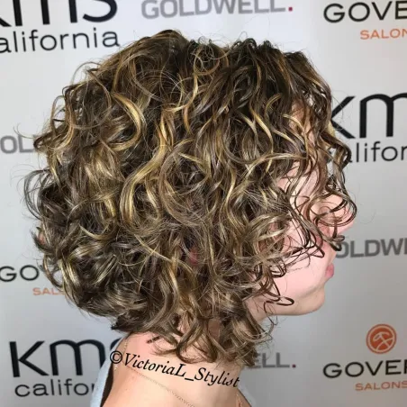 Angled Curly Blonde Balayage Bob