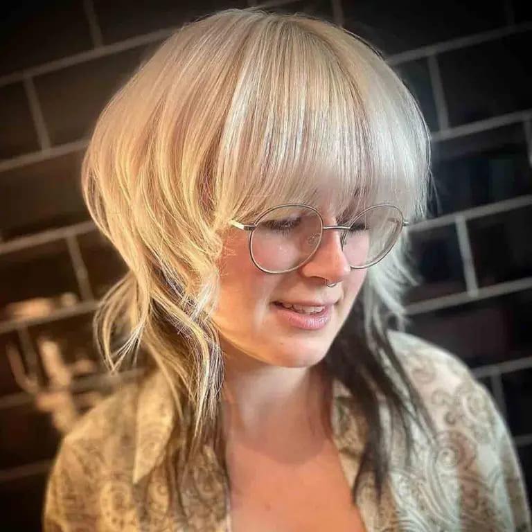Blonde Mullet Wolf Cut With Long Bangs