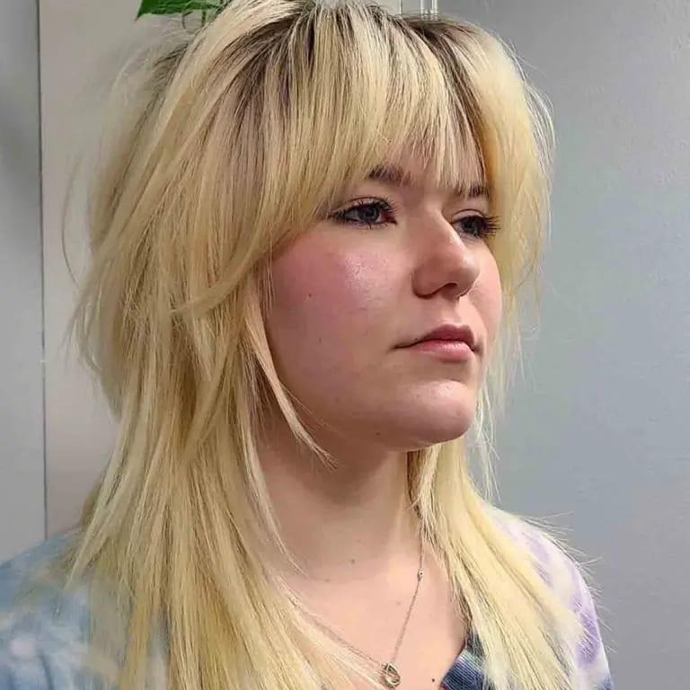 Shag Mullet Blonde Wolf Cut Side Swept Bangs