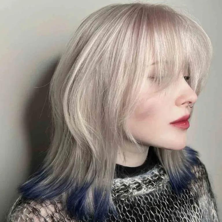 Blonde Wolf Cut With Blue Ends