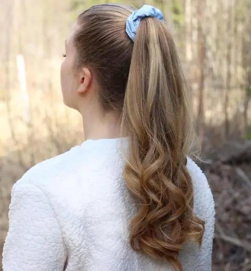 Curled Ponytail with a Scrunchie
