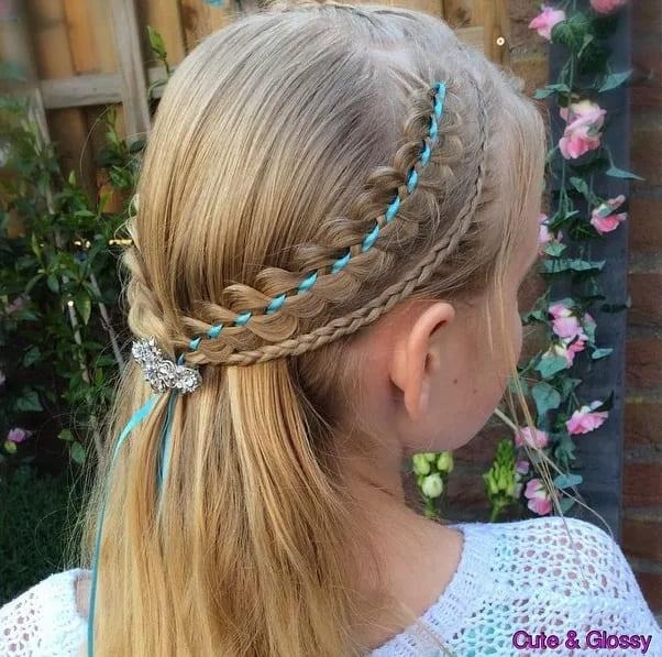 Half Updo with Ribbon Braids for Girls