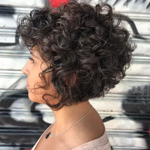 Short Inverted Curly Brown Bob