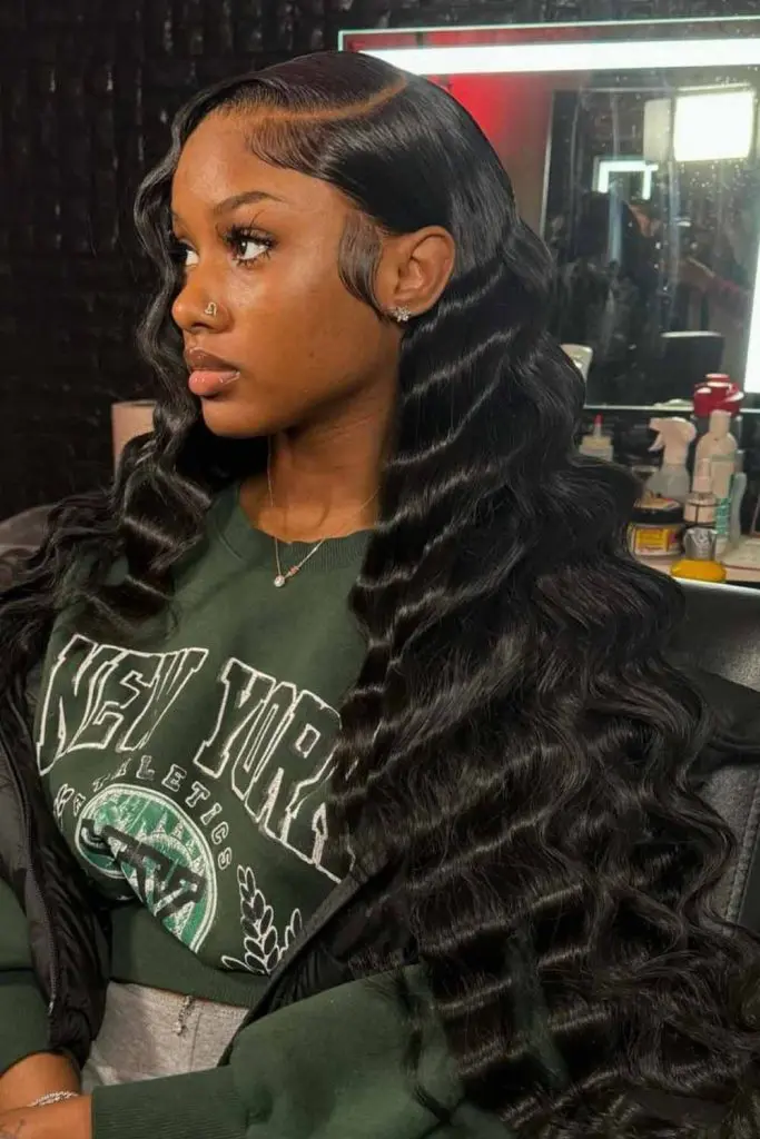Side-Parted Crimped Deep Hair