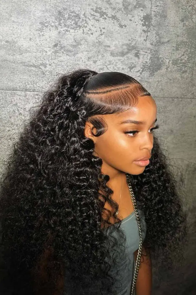 Half Up Half Down Ponytail With Full Deep Wave Tresses
