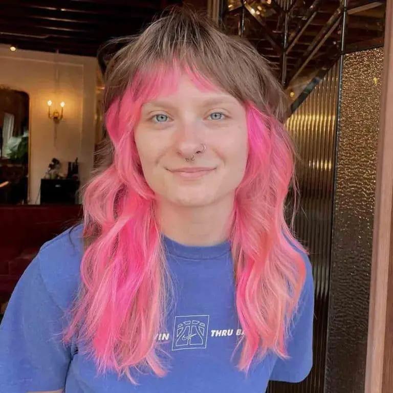 Pink and Brown Mullet Wolf Cut