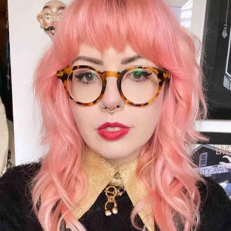 Pastel Pink Wolf Cut With Short Bangs