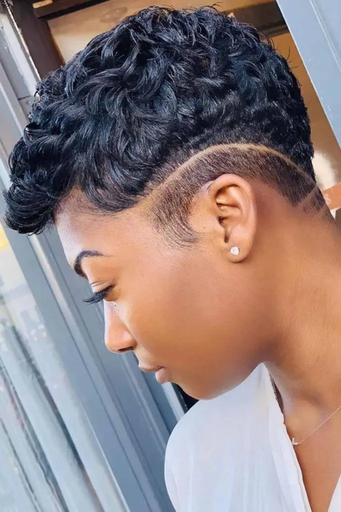 Mob Pixie Wavy Black Hair With Temple Fade