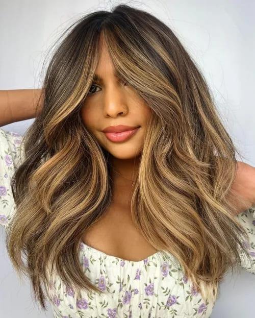Brunette Hair with Golden Blonde Highlights