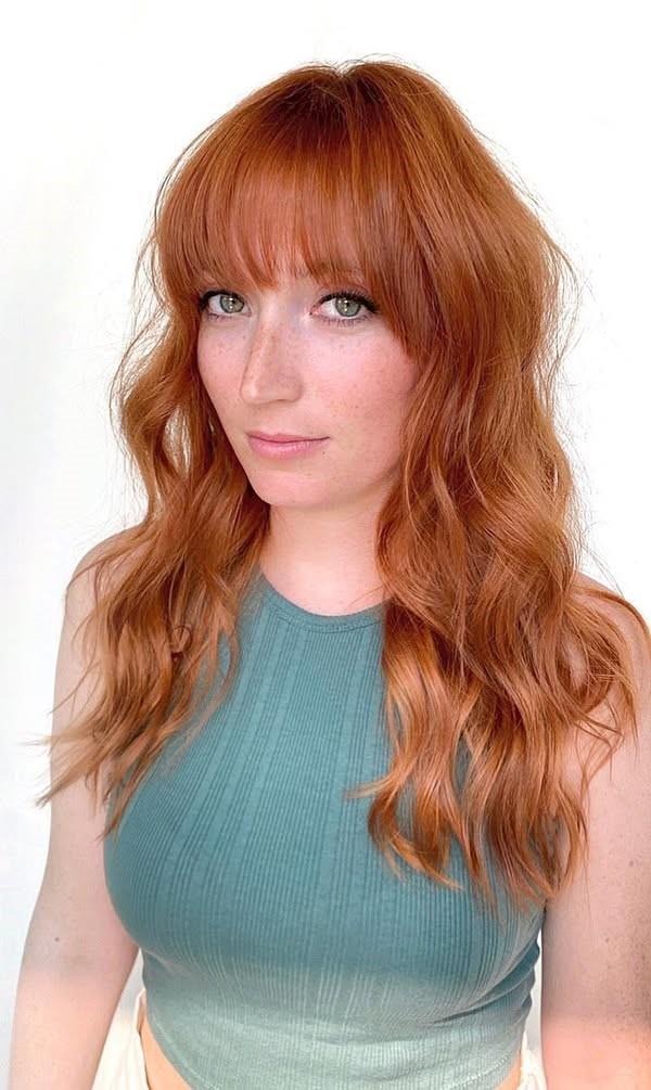 Wavy Long Chestnut Hair With Bangs