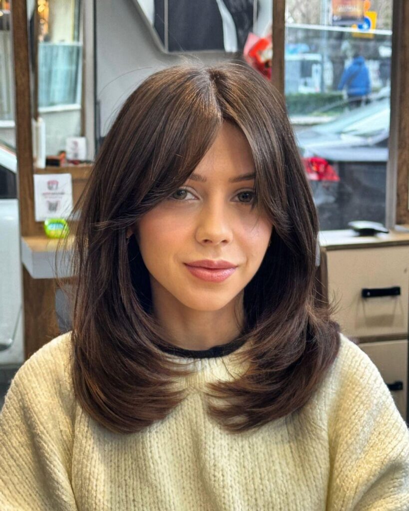Medium Butterfly Cut With Curtain Bangs