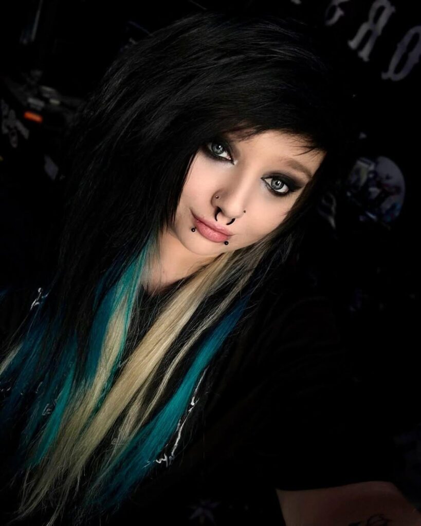 Black Emo Cut With Blonde Blue Highlights