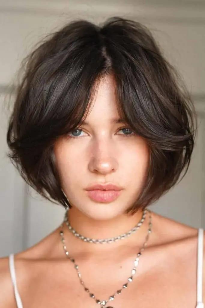 Textured Brunette Bob With Bangs