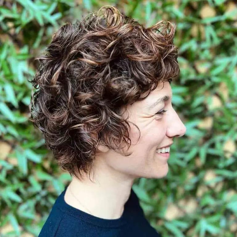 Curly Short Wolf Cut With Highlights