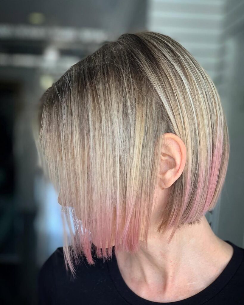 Blonde Razor Bob With Pastel Pink Tips