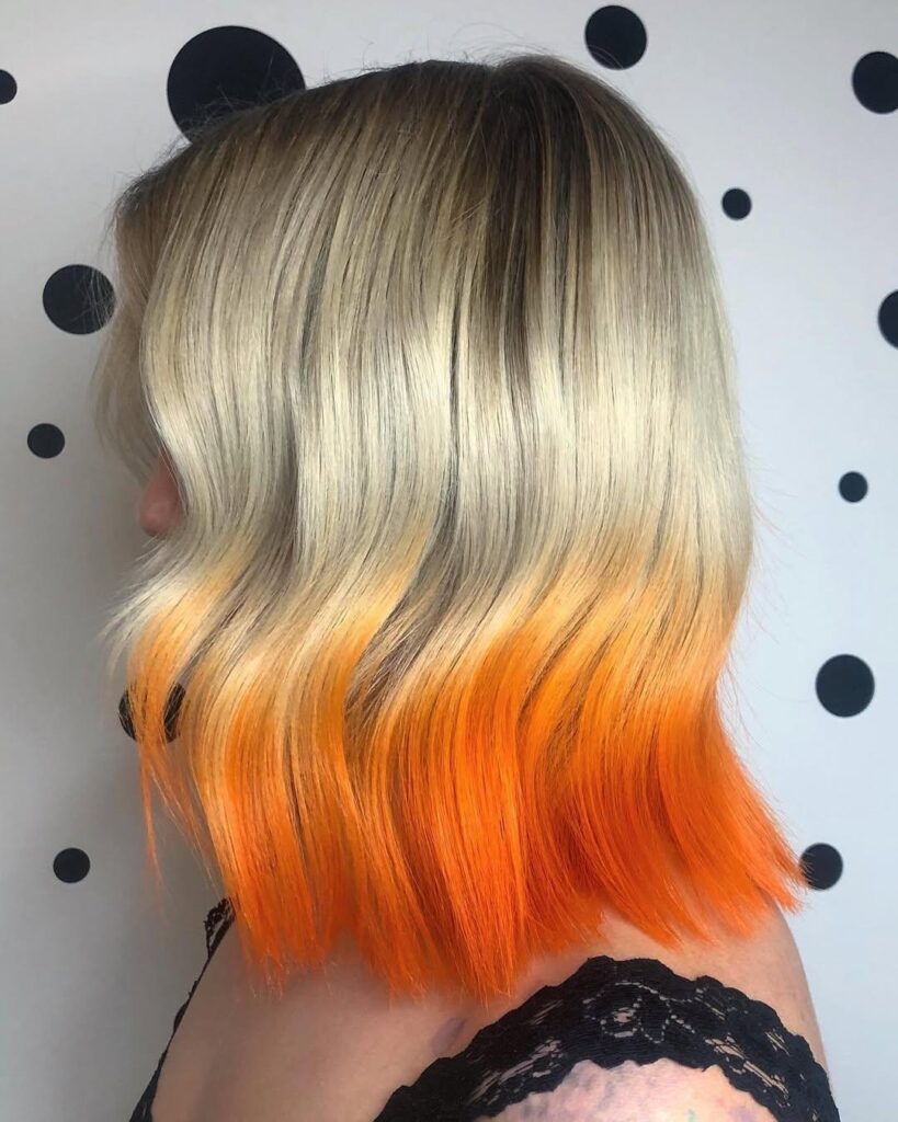 Wavy Blonde Bob Hair With Orange Tips