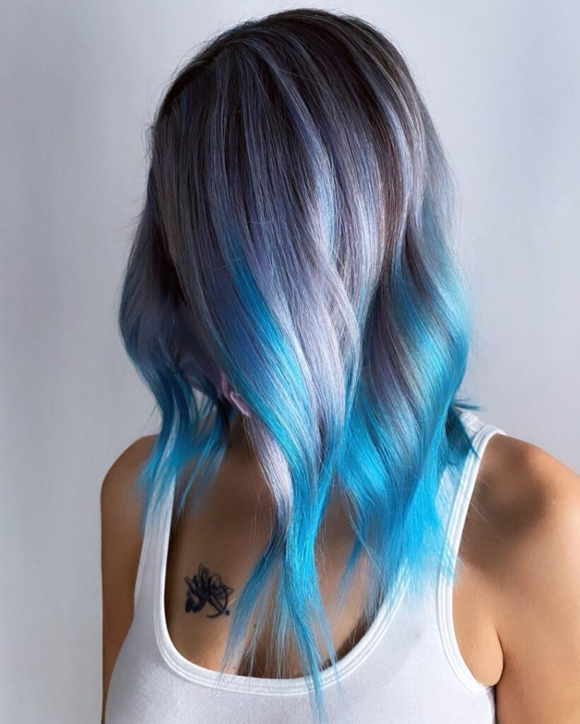Long Bob With Blue and Silver Dip-Dye Hair