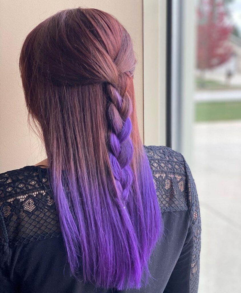Red and Purple Dip-Dye Long Hairstyle