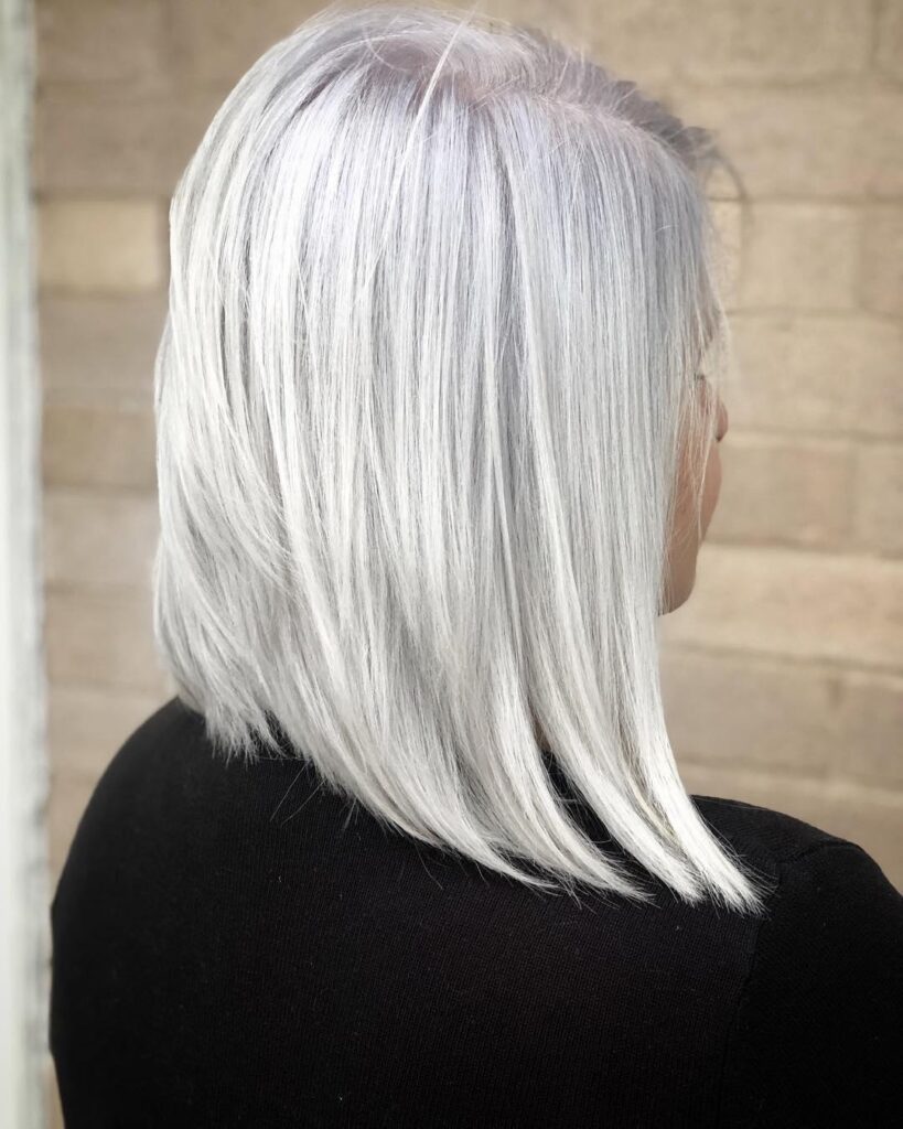 Long Angled Bob with Blonde Streaks