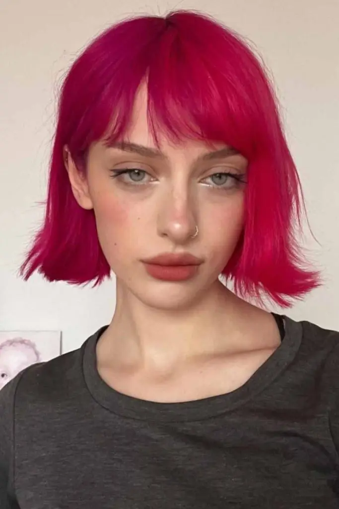 Magenta Pink Bob Cut With Bangs