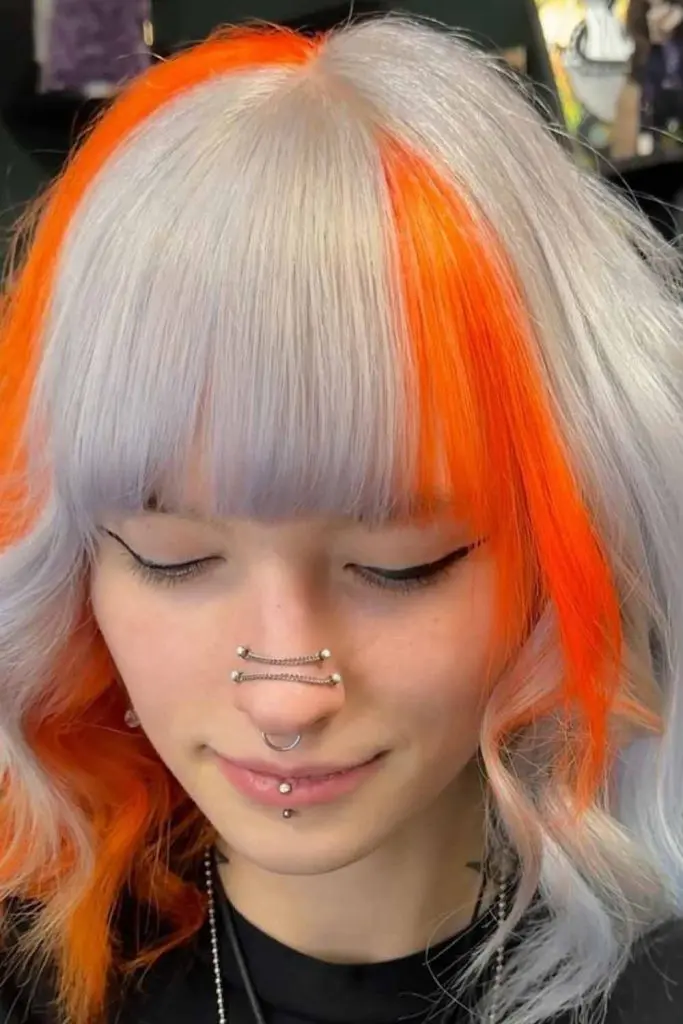 Silver Hair With Orange Highlights