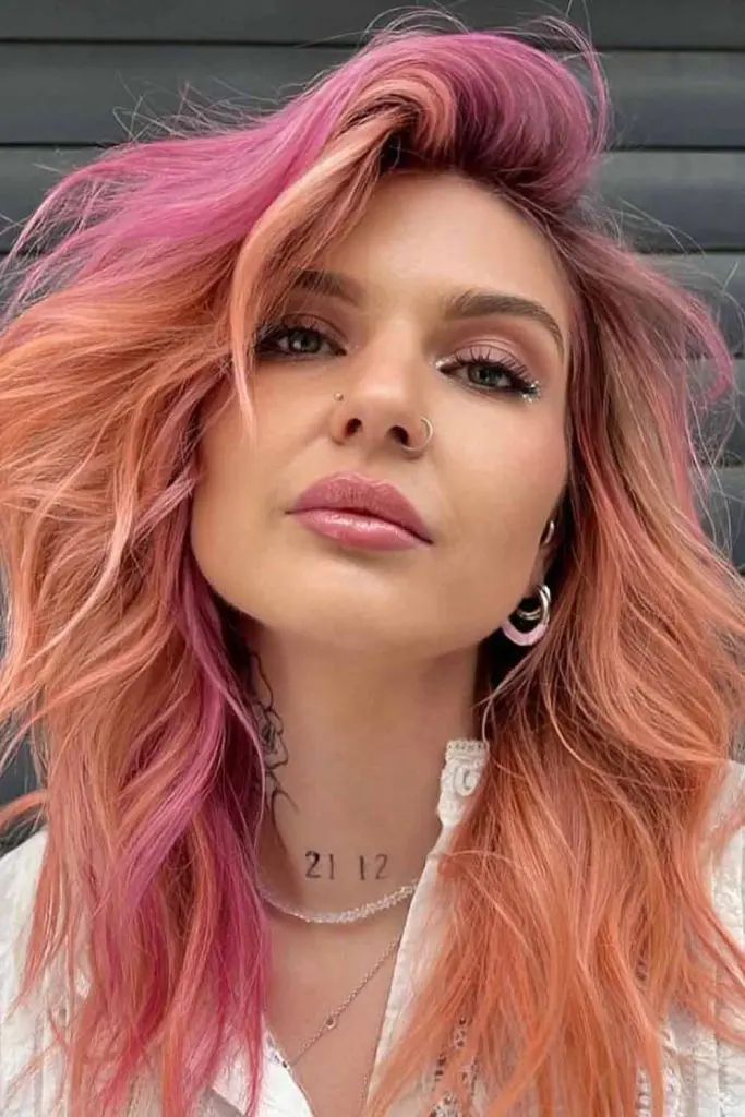 Peach and Pink Hair on Medium Layered Hair