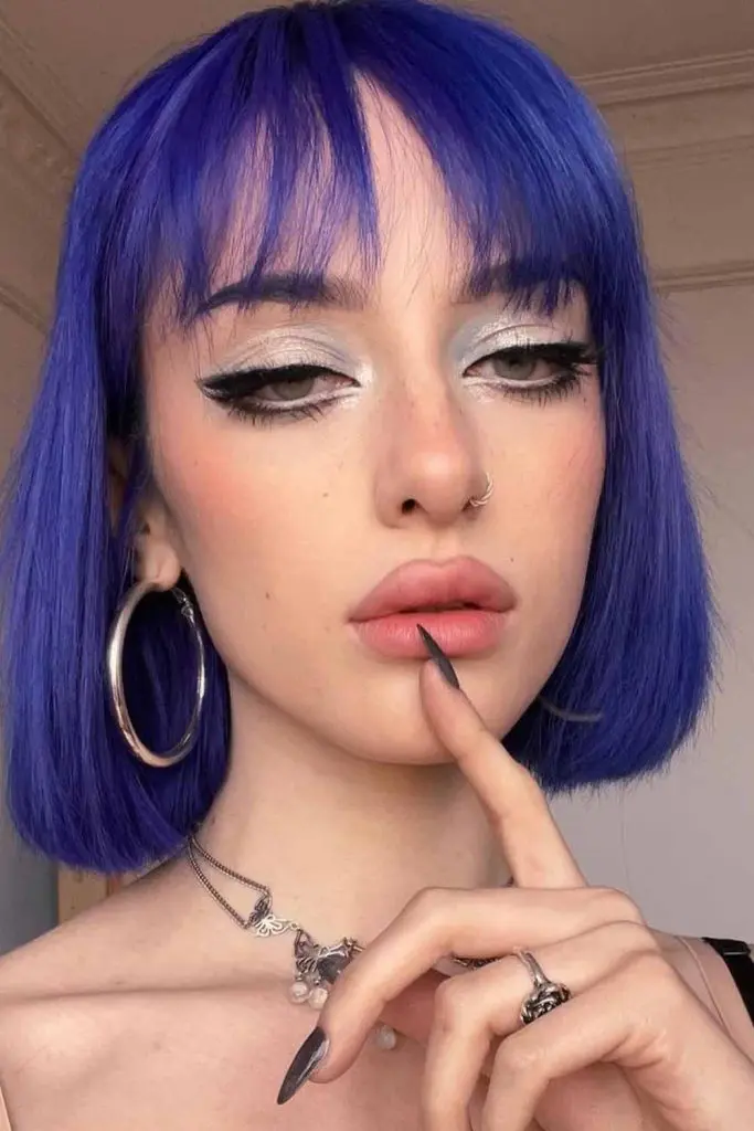 Vibrant Violet Short Hair With Bangs