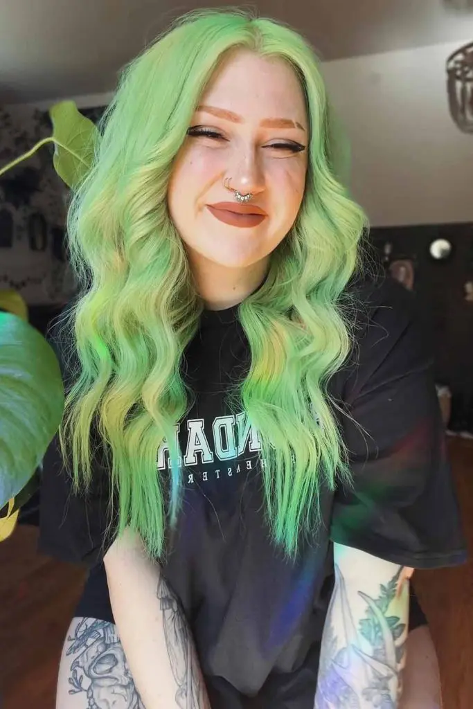 Long Wavy Pastel Green Hair