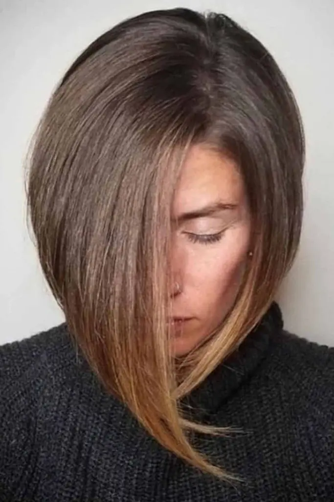 Long Angled Bob with Brown Balayage