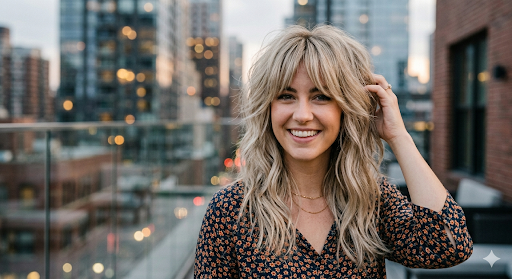 Beautiful Blonde Wolf Cut With Bangs