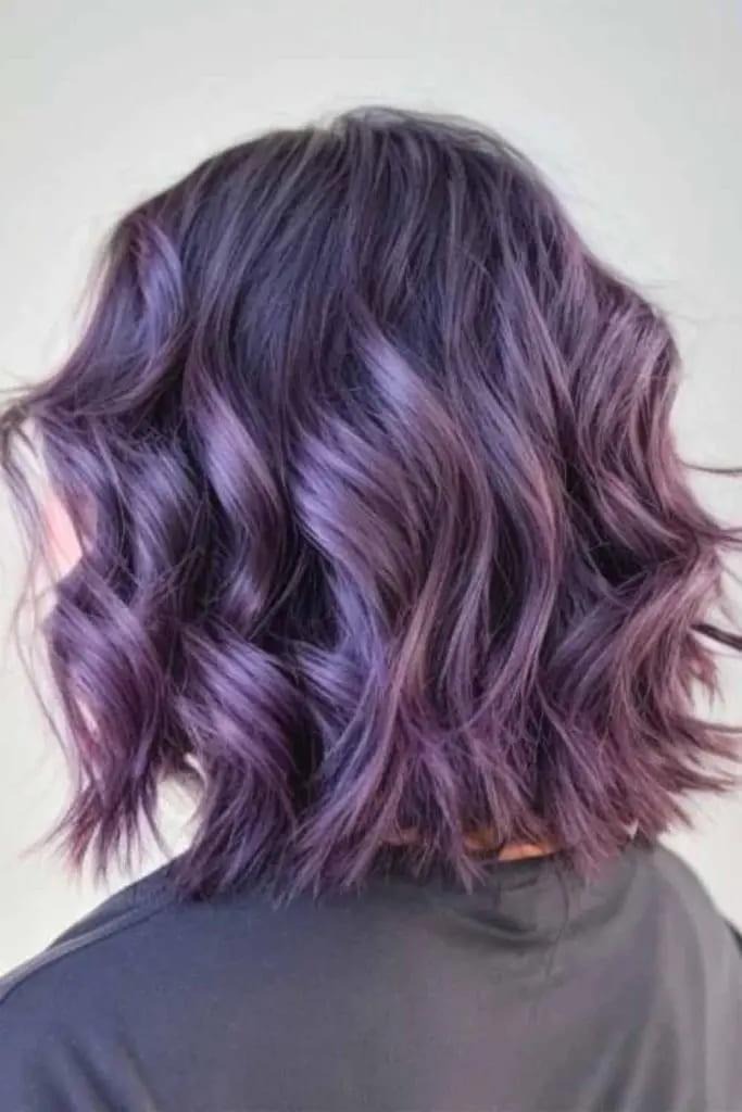 Virgin Purple Highlights on Wavy Bob Hair