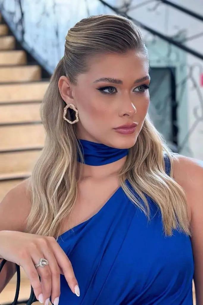 Sleek Slicked-Back Half-Up Waves