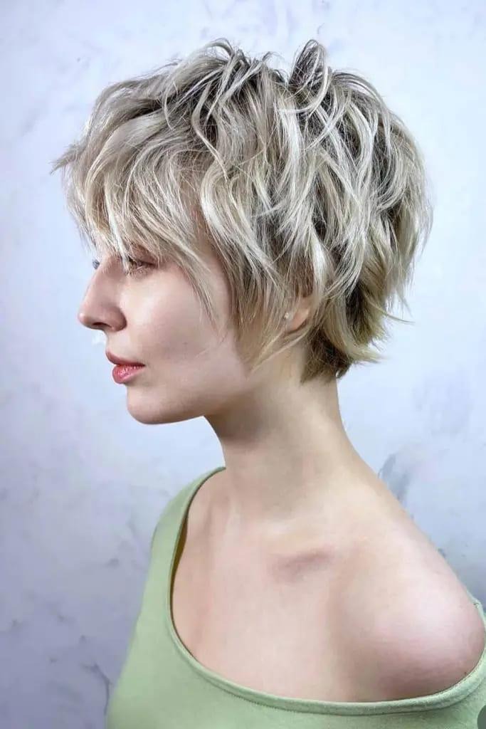 Wavy Bixie Ash Blonde Haircut