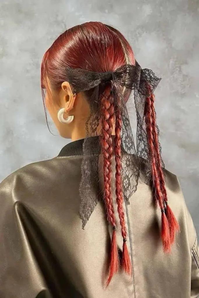 Edgy Braided Pigtails With Ribbon