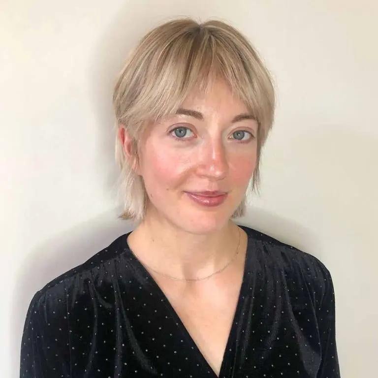 Pixie Wolf Cut With Curtain Bangs on Blonde Hair