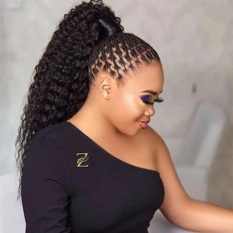 Long Braided Hair With a Crimped High Ponytail