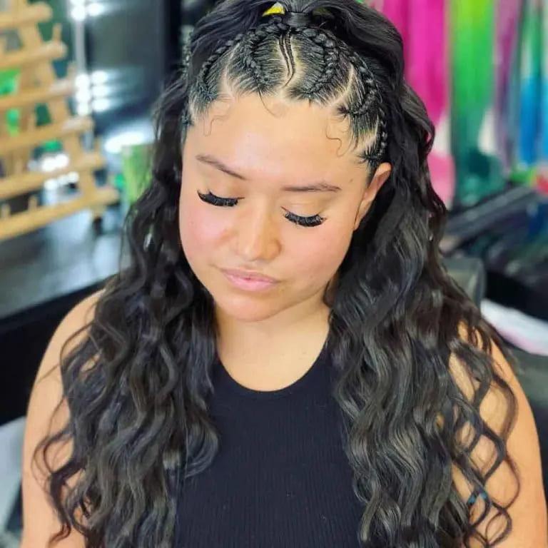 Braided Black Hair With With Wavy High Pony
