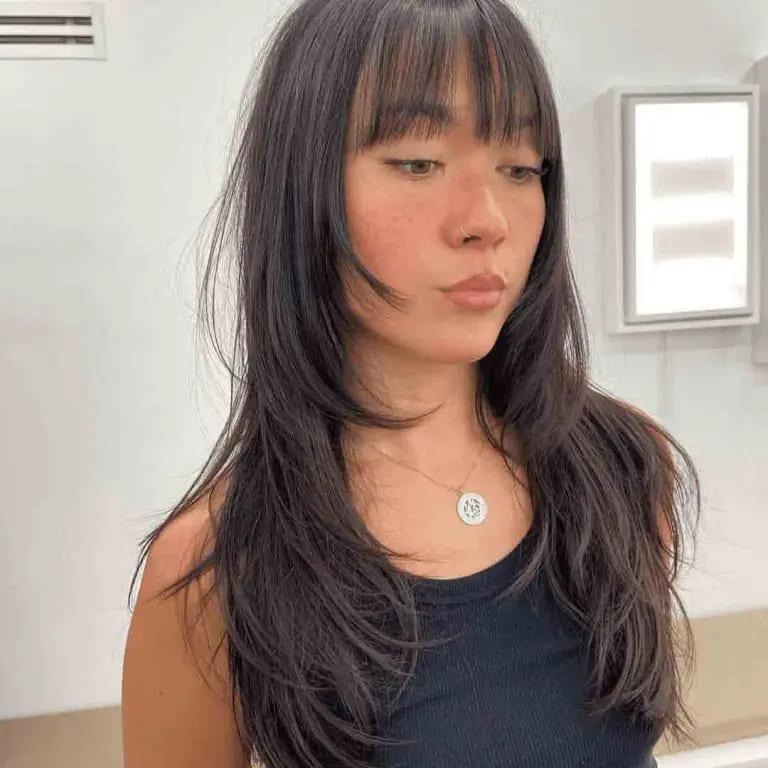 Layered Shag Wolf Cut With Choppy Bangs on Long Hair