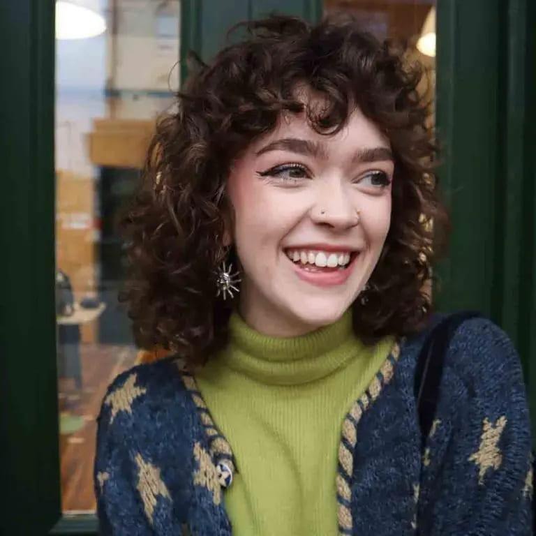Curly Shag Wolf Cut With Short Curly Bangs
