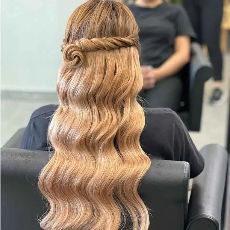 Long Wavy Blonde Half-Up Braided Hairstyle