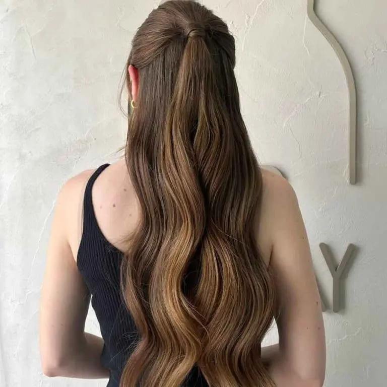 Half-Up Half-Down Wavy Hairstyle on Long Brown Hair