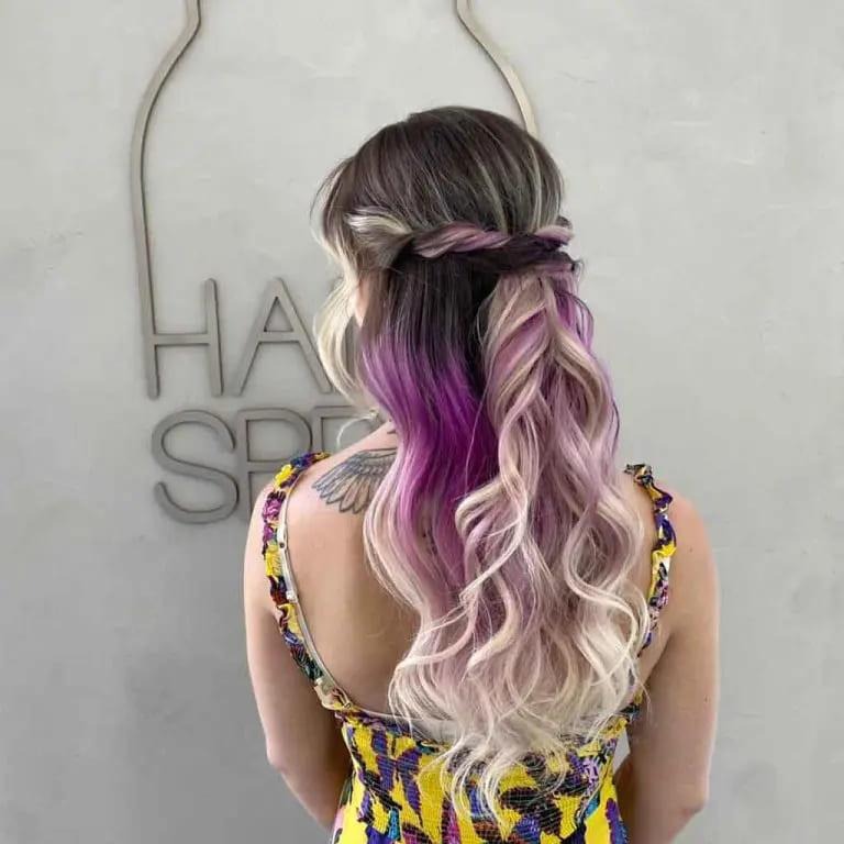 Half-Up Half-Down Twisted Braided Hair With Purple and Blonde Highlights