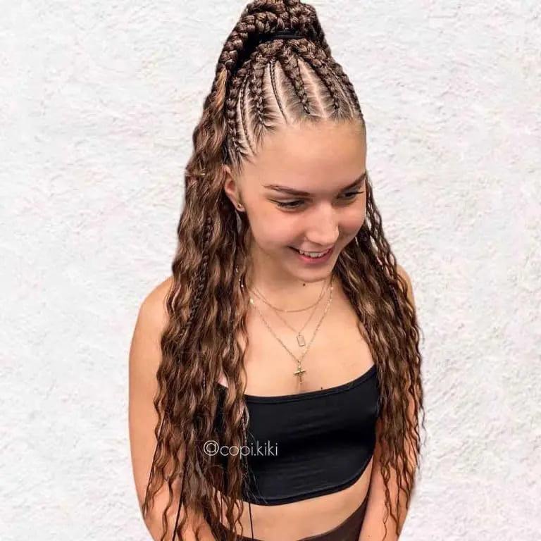 Wavy Octopus Braided Hairstyle on Long Brown Hair