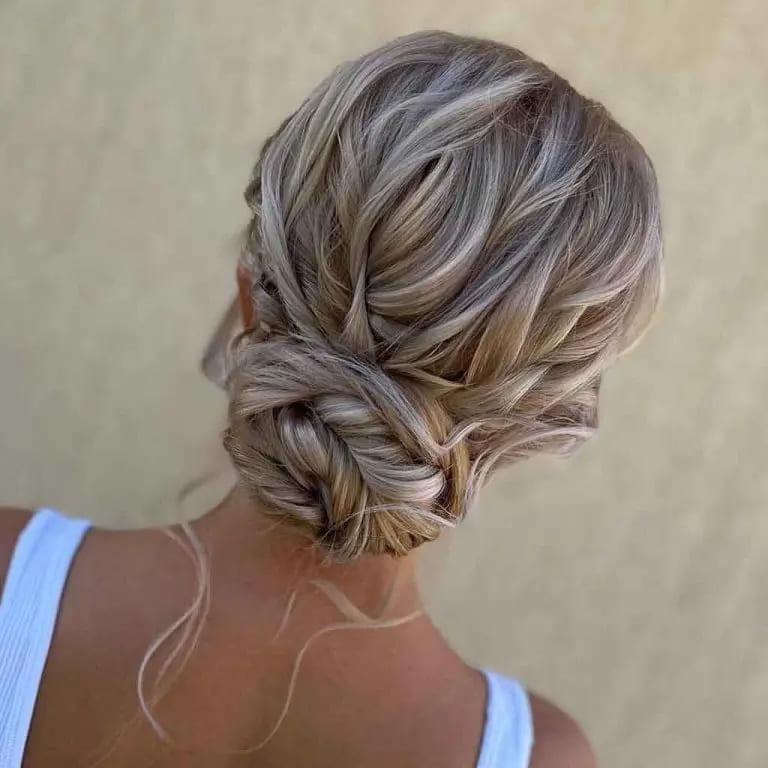 Wedding Style Wavy Bun on Blonde Hair