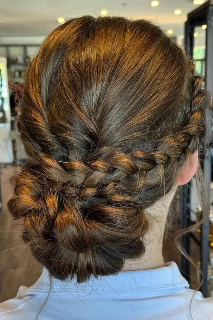 Braided Crown With Low Twisted Bun