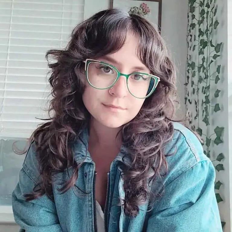 Curly Deep Coffee Brown Wolf Cut With Wavy Micro Curtain Bangs