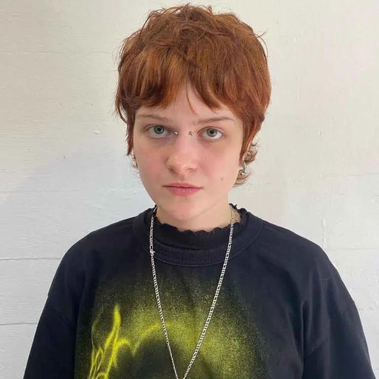 Tousled Brunette Pixie Wolf Cut With Choppy Curtain Bangs
