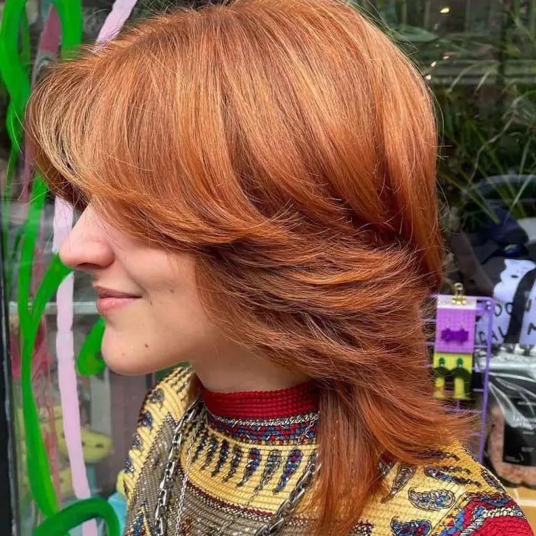Medium Layered Dusty Wolf Cut With Curtain Bangs