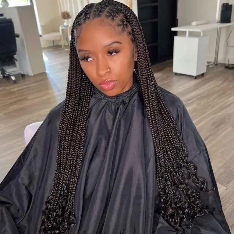 Crisscross Knotless Fulani Braids on Long Black Hair