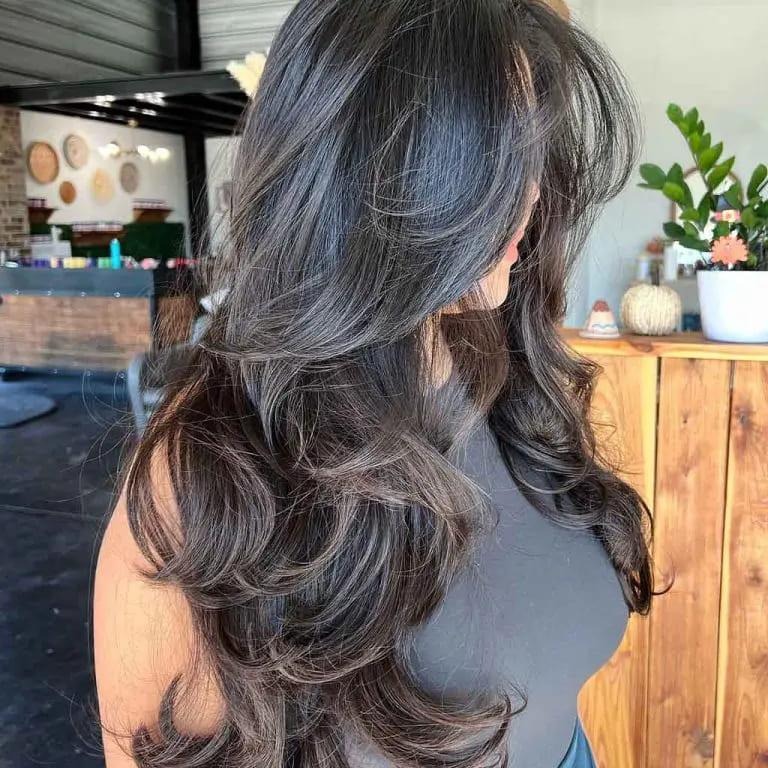 Long Dark Brown Roller Set Blow Out Hair